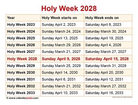 holy week calendar 2024